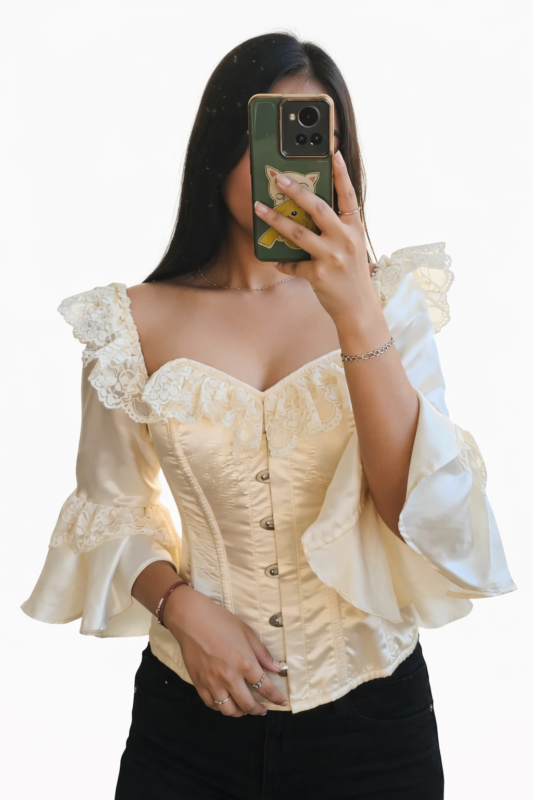 Beautiful White Over Bust Corset with Sleeve