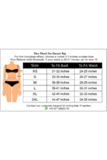 size chart for corset top
