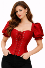Red Corset Top for Women with Sleeves